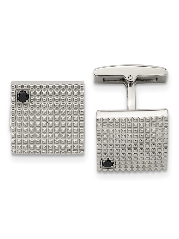 Stainless Steel Polished Texture Black CZ Cuff Links