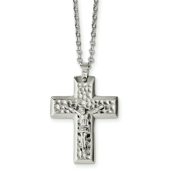 Stainless Steel Polished & Textured Crucifix 20in Necklace
