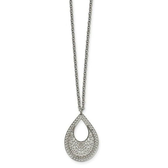 Stainless Steel Polished Textured Cut-out Design Necklace - 17.75 Inch