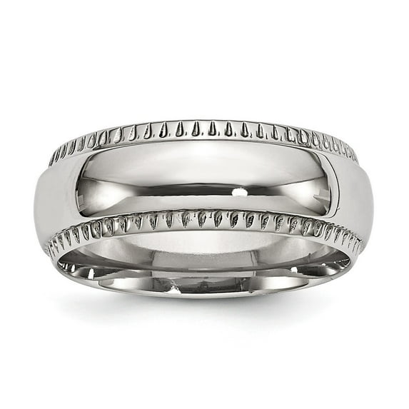 Stainless Steel Polished Textured Edged Ring - Size 13 - Measures 8mm Wide