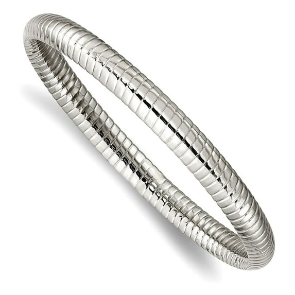 Stainless Steel Polished Textured Hollow Slip-on Bangle Bracelet 7mm Wide Cuff Bracelet for Women