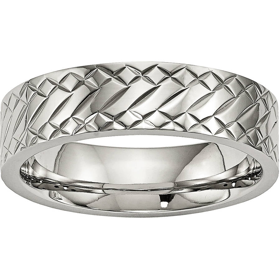 Stainless Steel Polished Textured Ring - Walmart.com