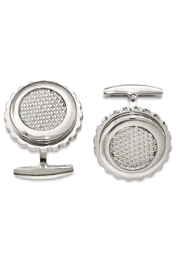 Stainless Steel Polished Textured Round Cuff Links