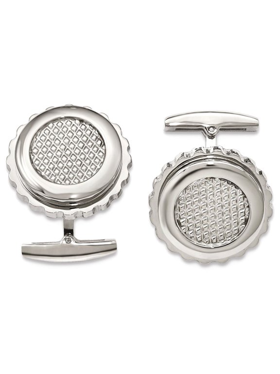 Stainless Steel Polished Textured Round Cuff Links