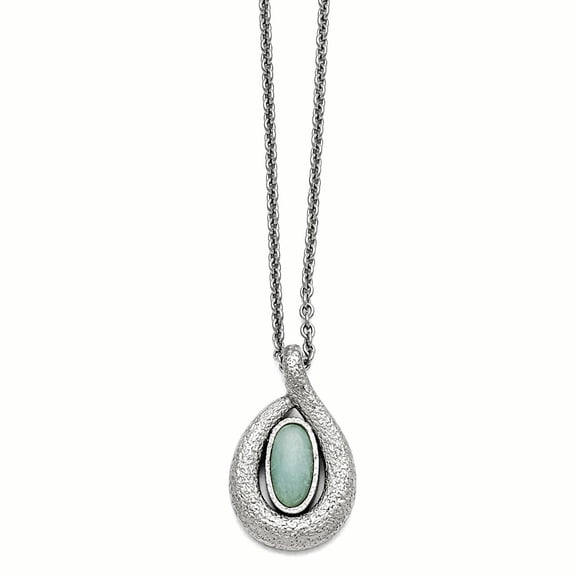 Stainless Steel Polished Textured Simulated Dyed Jade With 2inch Ext. Necklace 18 Inch Pendant Necklace for Women