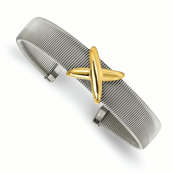 Stainless Steel Polished Textured Yellow Ip Plated Cuff Stackable Bangle Bracelet 9mm Wide -  Jewelry Gift for Mom