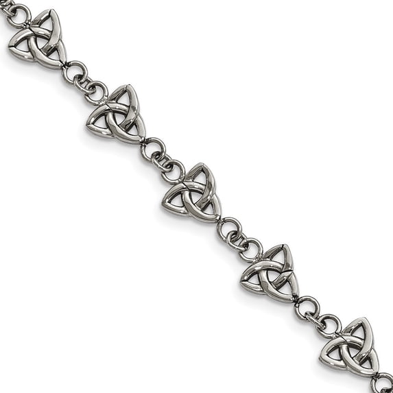 Stainless Steel Polished Trinity Knot Bracelet - 7 Inch - Measures 9.5mm Wide