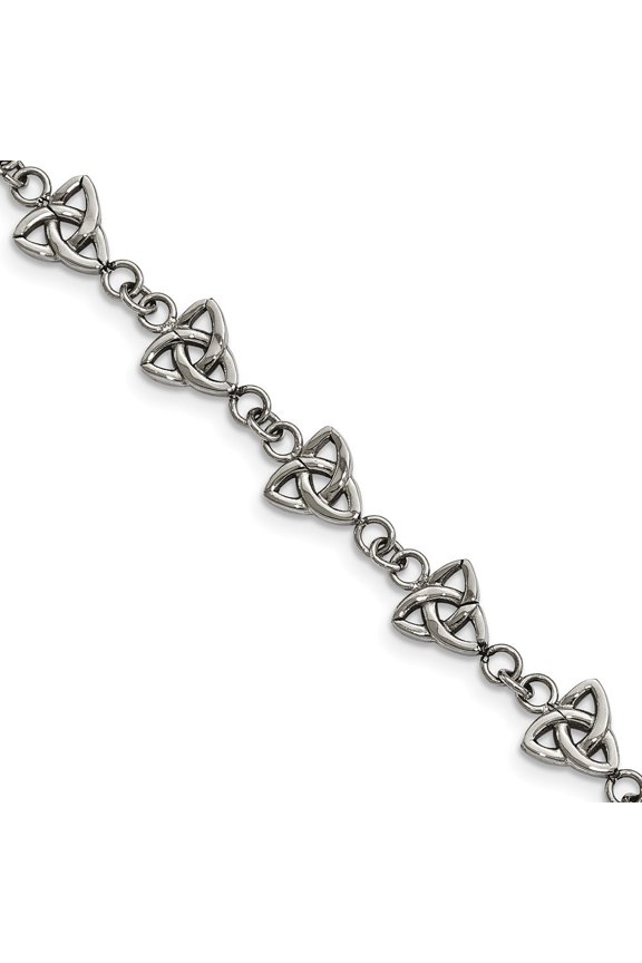 Stainless Steel Polished Trinity Knot Bracelet - 7 Inch - Measures 9.5mm Wide