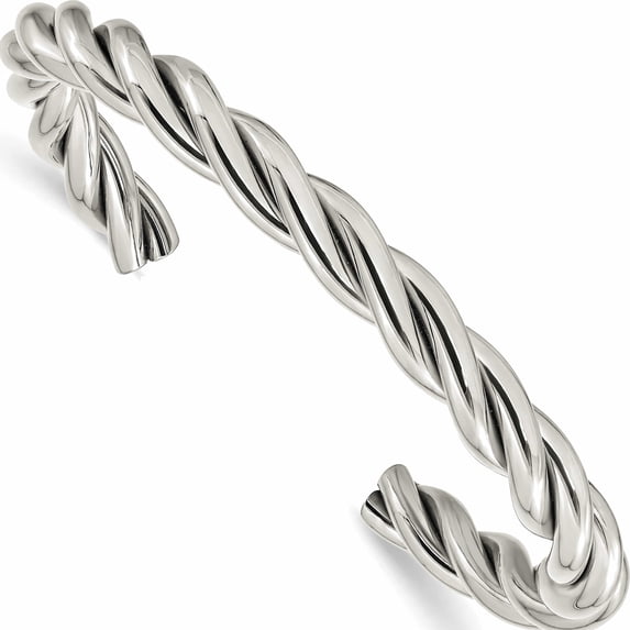 Stainless Steel Polished Twisted Cuff Bangle (7.75 X 8) Made In China -Jewelry By Sweet Pea