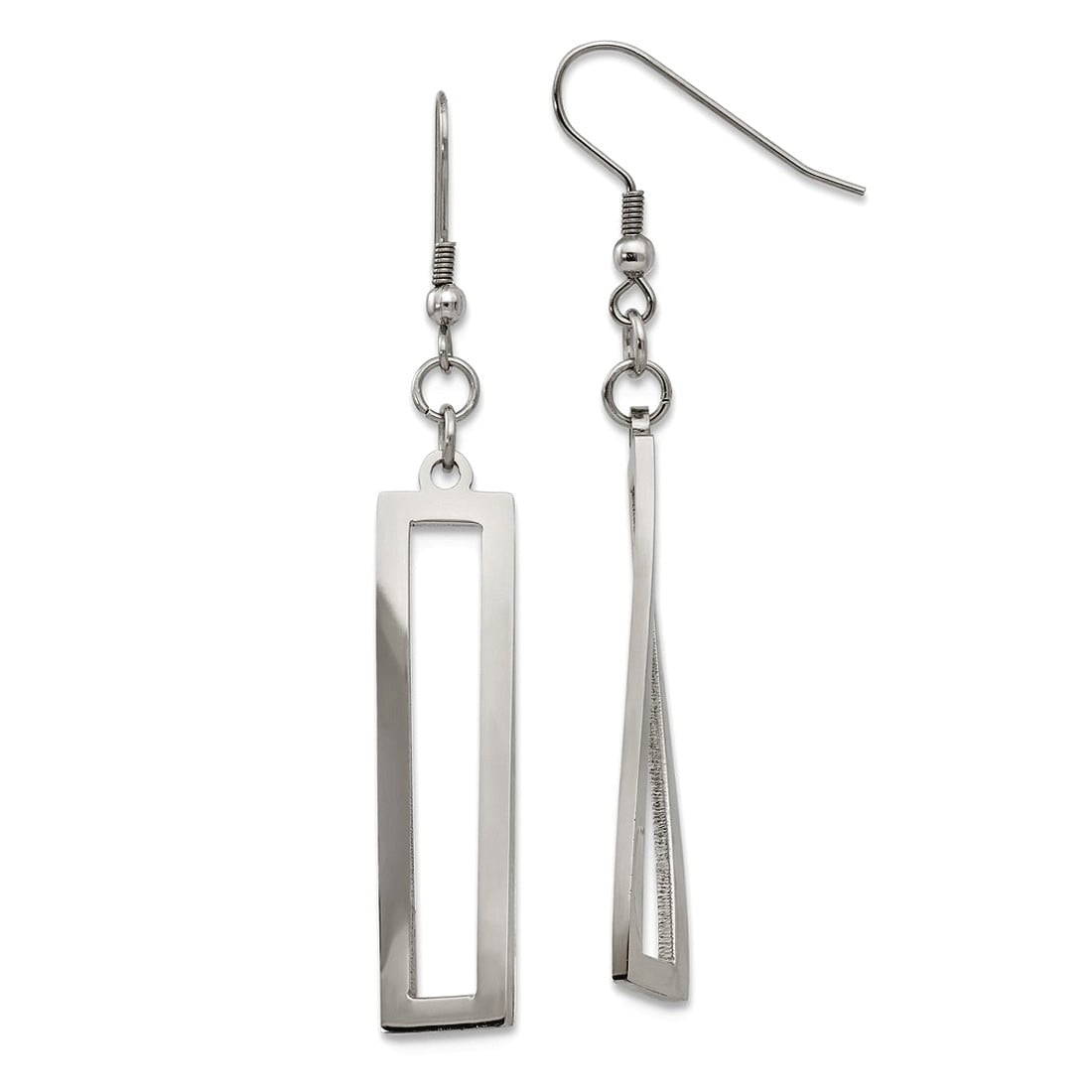 Stainless Steel Polished Twisted Shepherd Hook Earrings 38.7x1.6mm Wide Stud Earring for Women