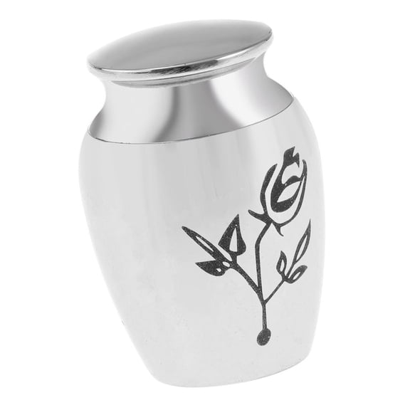 Stainless Steel Polished Urn Funeral Cremation Container Rose Flower Pattern Print Ash Memorial Jar