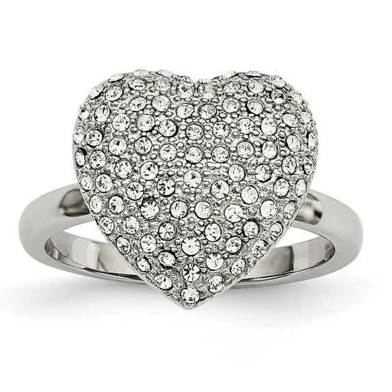 Finest Gold Stainless Steel Polished with Preciosa Crystal Heart Ring - Size 8