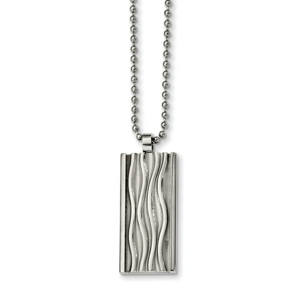 Stainless Steel Polished Wave Design Dog Tag Necklace