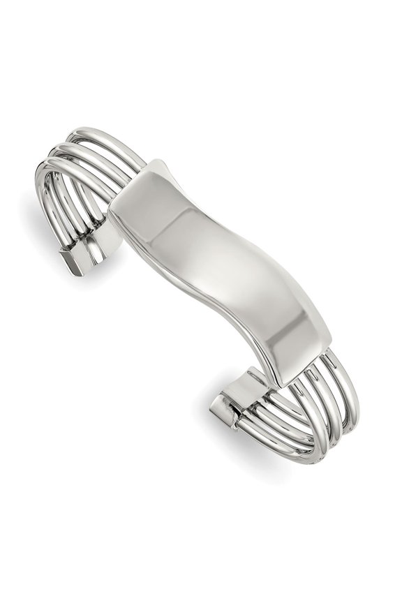 Stainless Steel Polished Waved ID Cuff Bangle; for Adults and Teens; for Women and Men