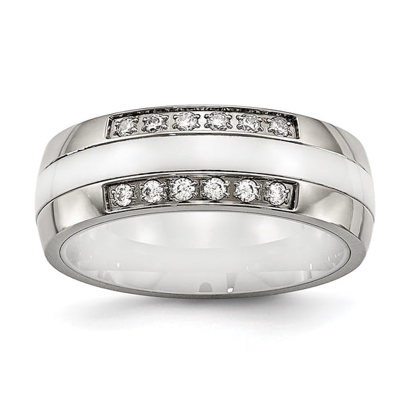 Finest Gold Stainless Steel Polished White Ceramic CZ Ring - Size 5