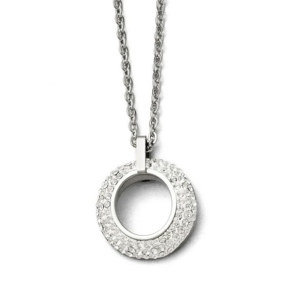 Stainless Steel Polished White Enameled With Crystals Necklace - 18 Inch - Measures 21.5mm Wide