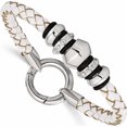 thumbnail image 1 of Stainless Steel Polished White Leather & Black Rubber 8.25In Bracelet (8.25 X 7) Made In China -Jewelry By Sweet Pea, 1 of 7