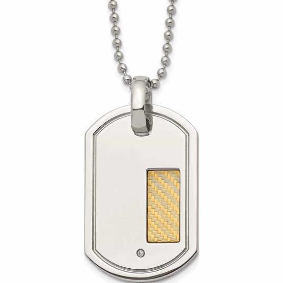 Stainless Steel Polished With 18K Gold Accent .01Ct. Diamond 24In Necklace (24 X 26) Made In China -Jewelry By Sweet Pea