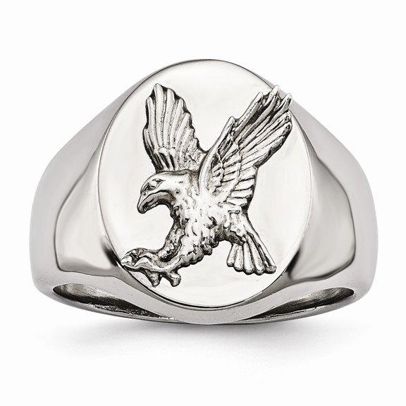 Stainless Steel Polished With 925 Sterling Silver Rhodium-plated Eagle Ring Size: 11; for Adults and Teens; for Women and Men