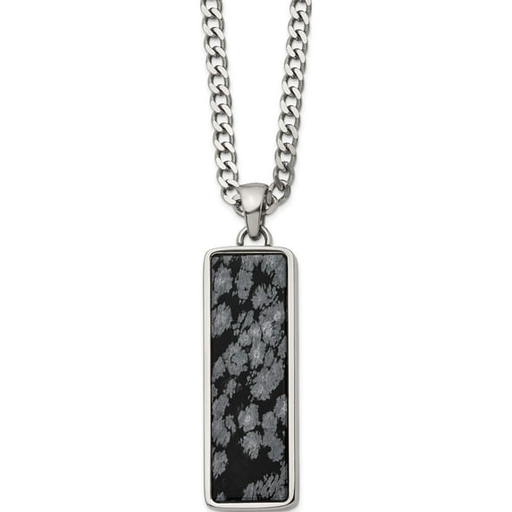 Stainless Steel Polished With Alabaster Stone Inlay Rectangle 22In Necklace (22 X 12.5) Made In China srn2933-22