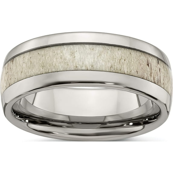 Stainless Steel Polished With Antler Inlay 8mm Band (Size 12.5) Made In China sr664-12.5