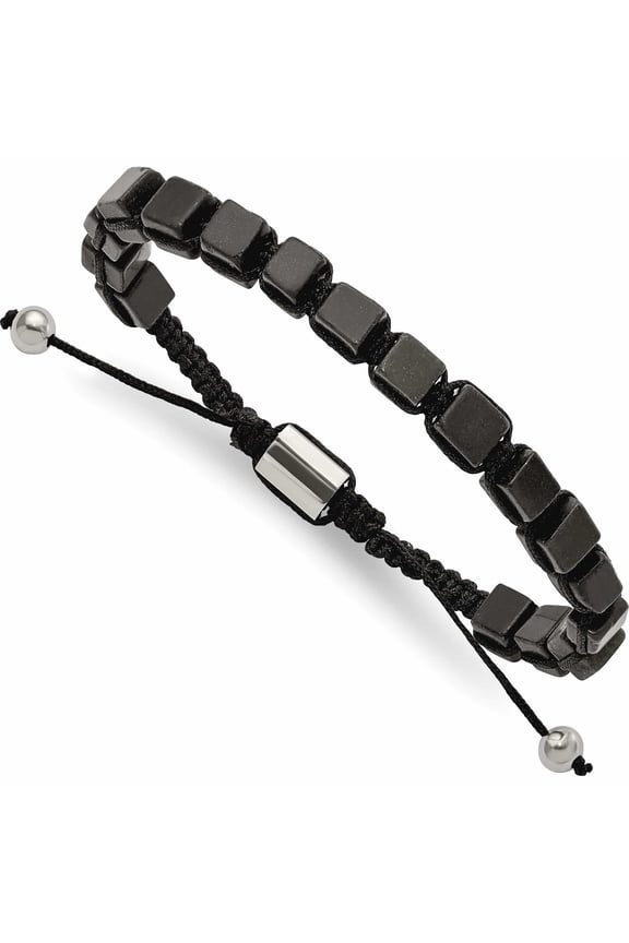 Stainless Steel Polished With Black Agate Macrame Adjustable Bracelet Made In China -Jewelry By Sweet Pea