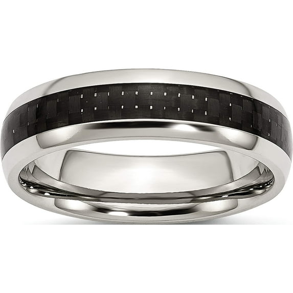 Stainless Steel Polished With Black Carbon Fiber Inlay 6mm Band (Size 8) Made In China sr255-8