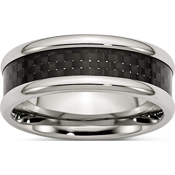 Stainless Steel Polished With Black Carbon Fiber Inlay 8mm Band (Size 10) Made In China sr56-10