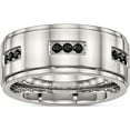 thumbnail image 1 of Stainless Steel Polished With Black Cz 9mm Ridged Edge Band (Size 10.5) Made In China sr585-10.5, 1 of 5