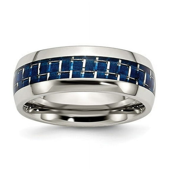 Stainless Steel Polished With Blue Carbon Fiber Inlay 8mm Band (Size 13) Made In China sr269-13