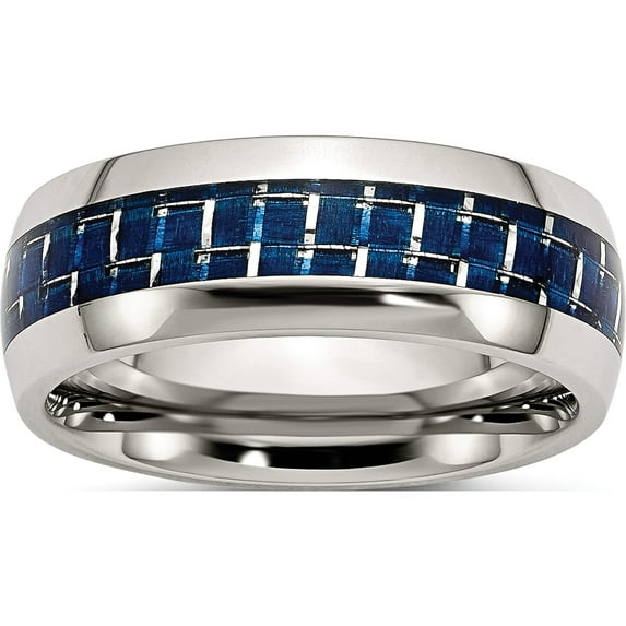 Stainless Steel Polished With Blue Carbon Fiber Inlay 8mm Band (Size 7.5) Made In China sr269-7.5