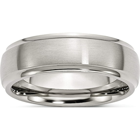 Stainless Steel Polished With Brushed Center 7mm Ridged Edge Band (Size 11) Made In China sr85-11