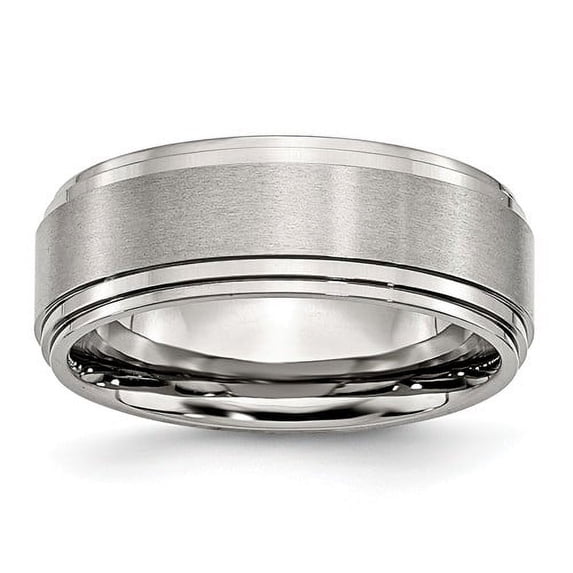 Stainless Steel Polished With Brushed Center 8mm Ridged Edge Band (Size 11) Made In China sr24-11