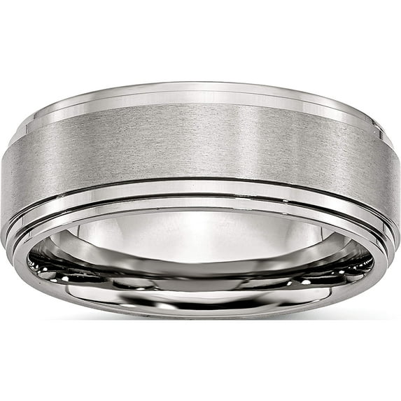 Stainless Steel Polished With Brushed Center 8mm Ridged Edge Band (Size 12.5) Made In China sr24-12.5