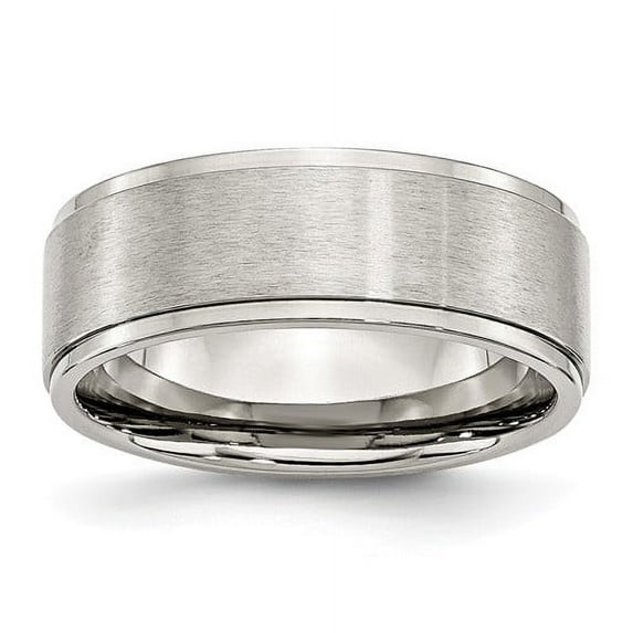 Stainless Steel Polished With Brushed Center 8mm Ridged Edge Band (Size 13) Made In China sr34-13