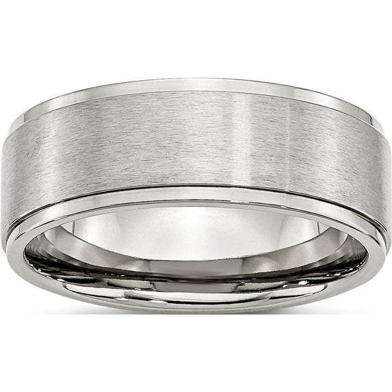 Stainless Steel Polished With Brushed Center 8mm Ridged Edge Band (Size 8) Made In China sr34-8
