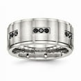 thumbnail image 1 of Stainless Steel Polished With Brushed Center Black Cz 9mm Ridged Edge Band (Size 10) Made In China sr584-10, 1 of 4