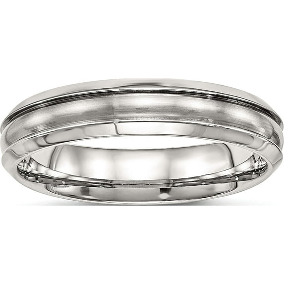 Stainless Steel Polished With Brushed Center Ridged 5mm Band (Size 10) Made In China sr512-10