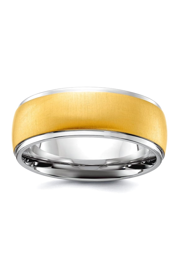 Stainless Steel Polished With Brushed Yellow Ip Plated Center 8mm Band Size 10 Ring for Women and Men