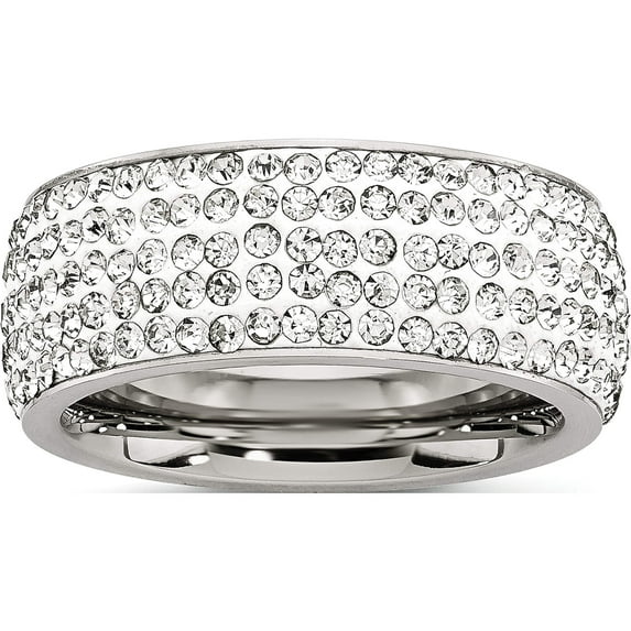 Stainless Steel Polished With Crystal 9mm Band (Size 7) Made In China sr243-7