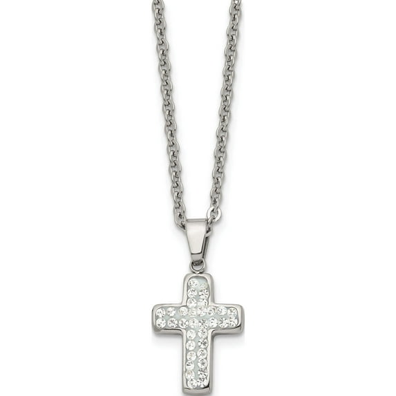 Stainless Steel Polished With Crystal Cross 22In Necklace (22 X 15) Made In China srn515-22