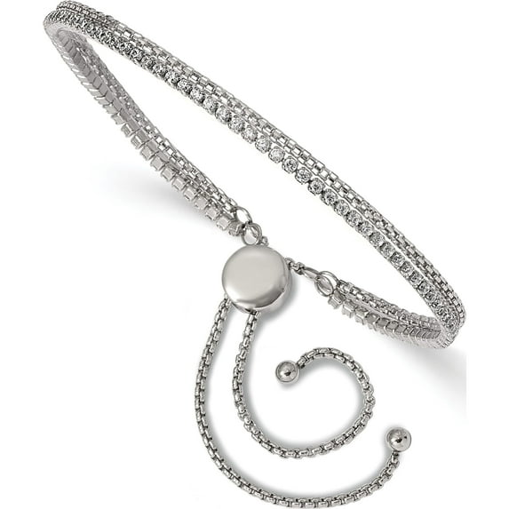 Stainless Steel Polished With Cz 2 Strand Adjustable Bracelet Made In China srb2276