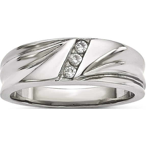 Stainless Steel Polished With Cz 6.75mm Band (Size 11.5) Made In China sr606-11.5