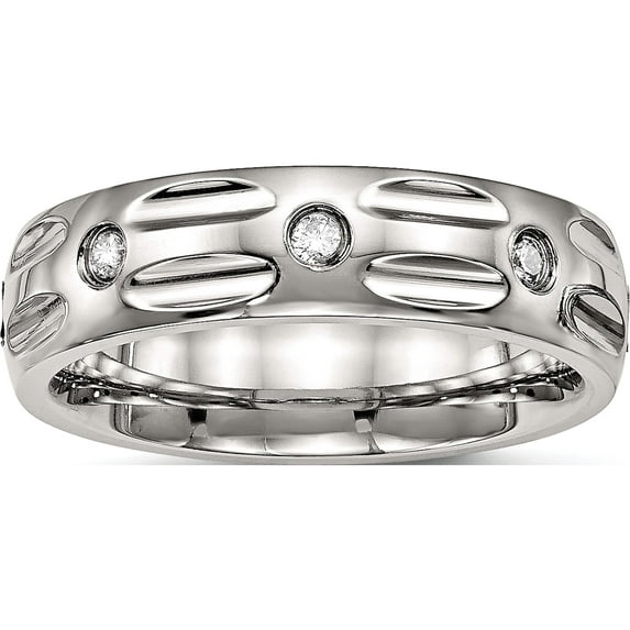 Stainless Steel Polished With Cz 6mm Grooved Band (Size 7.5) Made In China sr486-7.5