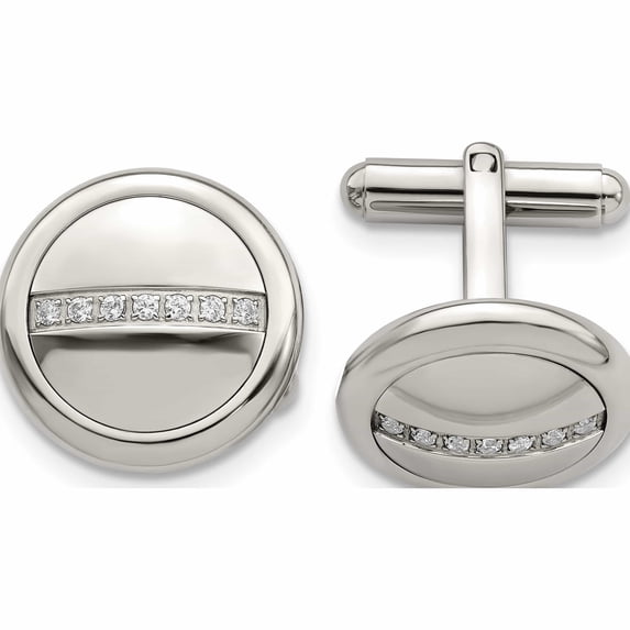 Stainless Steel Polished With Cz Circle Cufflinks Made In China -Jewelry By Sweet Pea