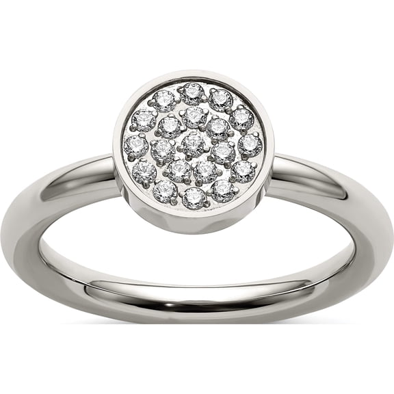 Stainless Steel Polished With Cz Circle Ring (Size 9) Made In China sr669-9