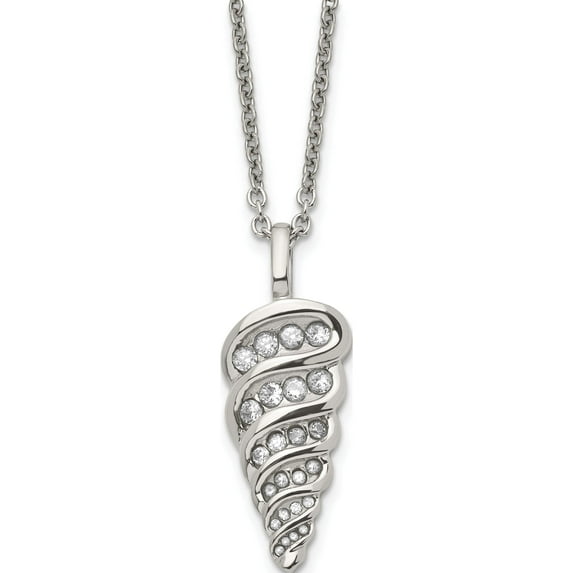 Stainless Steel Polished With Cz Fancy Shell 22In Necklace Made In China srn592-22