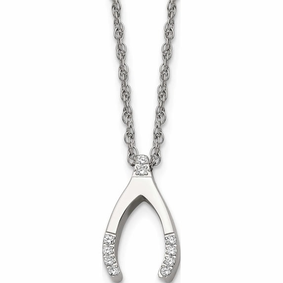 Stainless Steel Polished With Cz Wishbone 15.5In Necklace Made In China -Jewelry By Sweet Pea