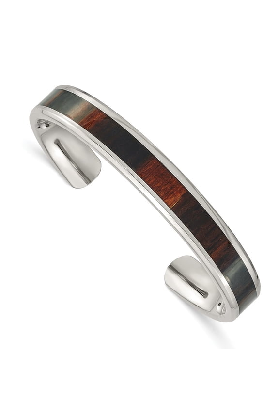 Stainless Steel Polished With Enameled Wood Inlay Bangle; for Adults and Teens; for Women and Men