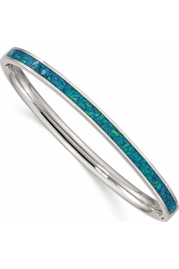 Stainless Steel Polished With Imitation Opal 4.75mm Hinged Bangle Made In China -Jewelry By Sweet Pea